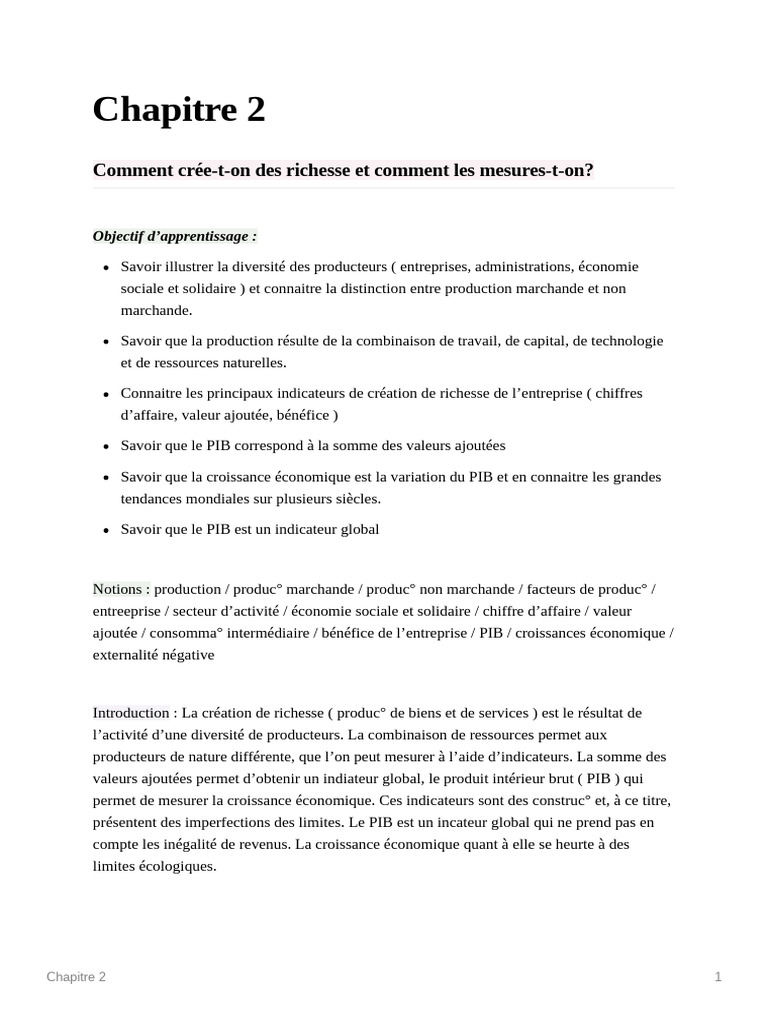 Création et mesure de la richesse économique | PDF | Produit intérieur ...