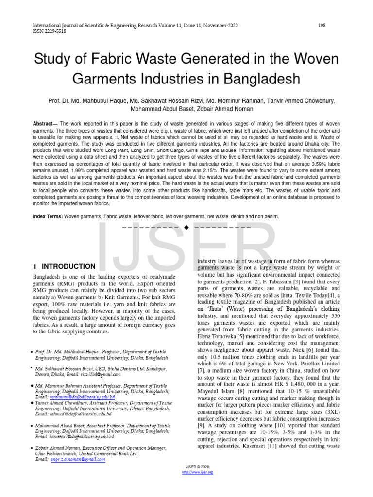 Study of Fabric Waste Generated in The Woven Garments Industries in ...
