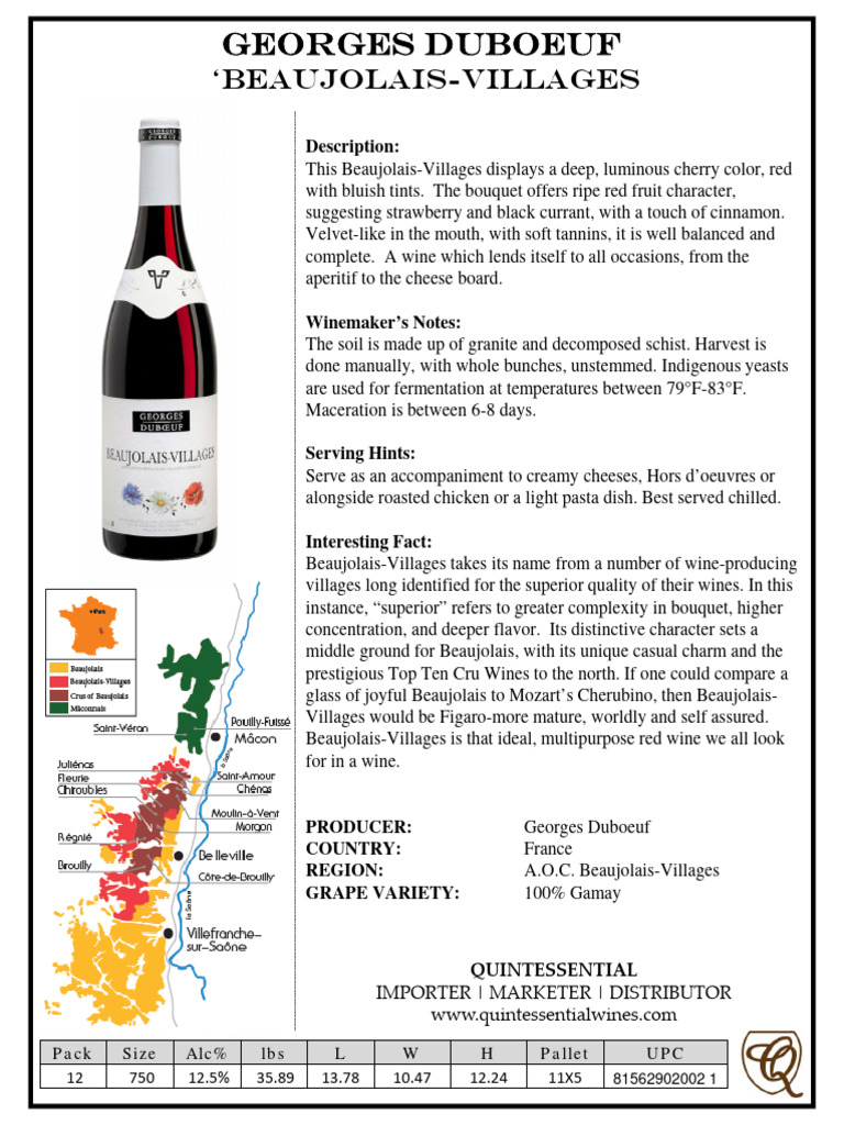 Duboeuf FactSheet BeaujolaisVillages Fact Sheet 2 PDF Winemaking Wine