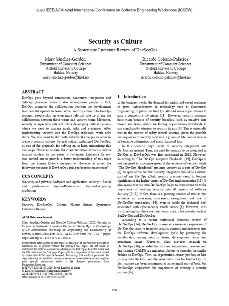 Security As Culture - A Systematic Literature Review | PDF | Computer ...