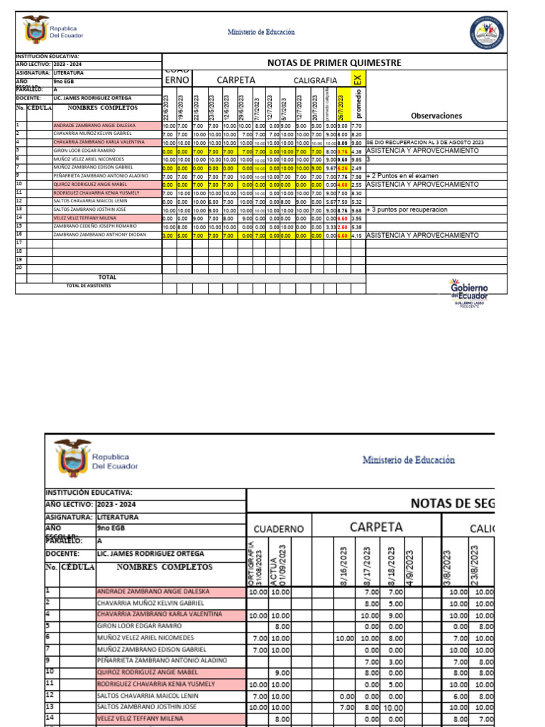 REGISTRO DE CALIFICACIONES 10 Mo 20232024 PDF