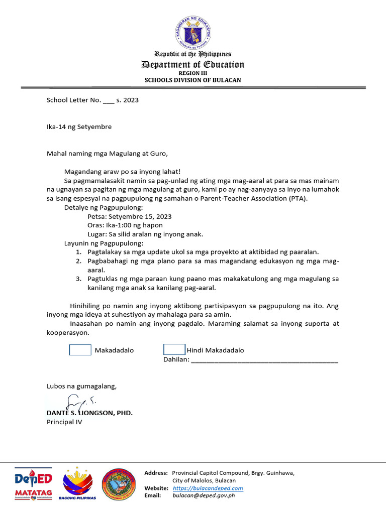 School Letter 15 s2023 | PDF