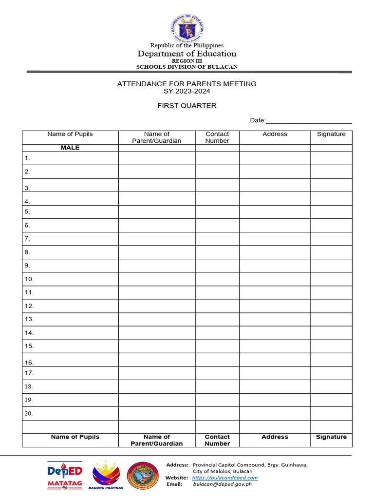Attendance For Parents Meeting PDF
