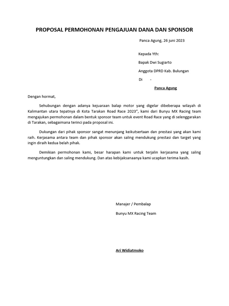 Proposal Road Race | PDF | Bisnis