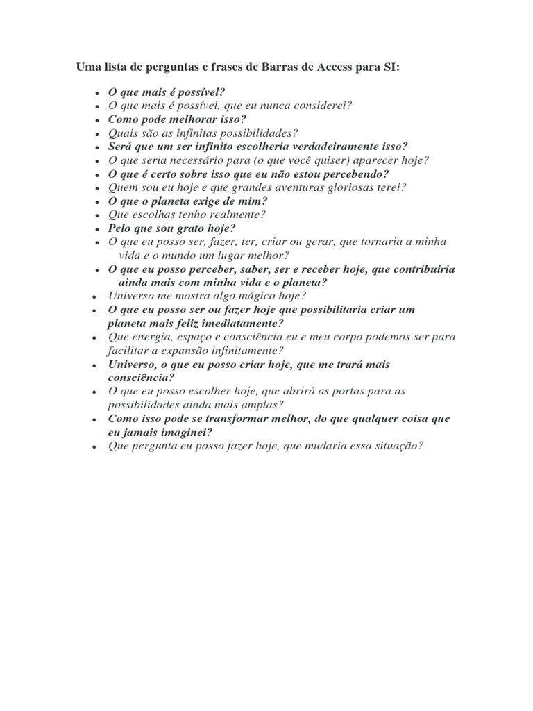 Uma Lista de Perguntas e Frases de Barras de Access para SI PDF