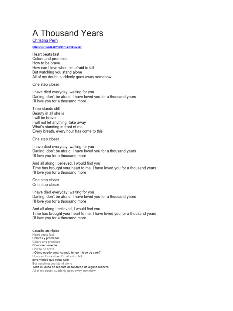 A Thousand Years Song PDF Spanish Language Music