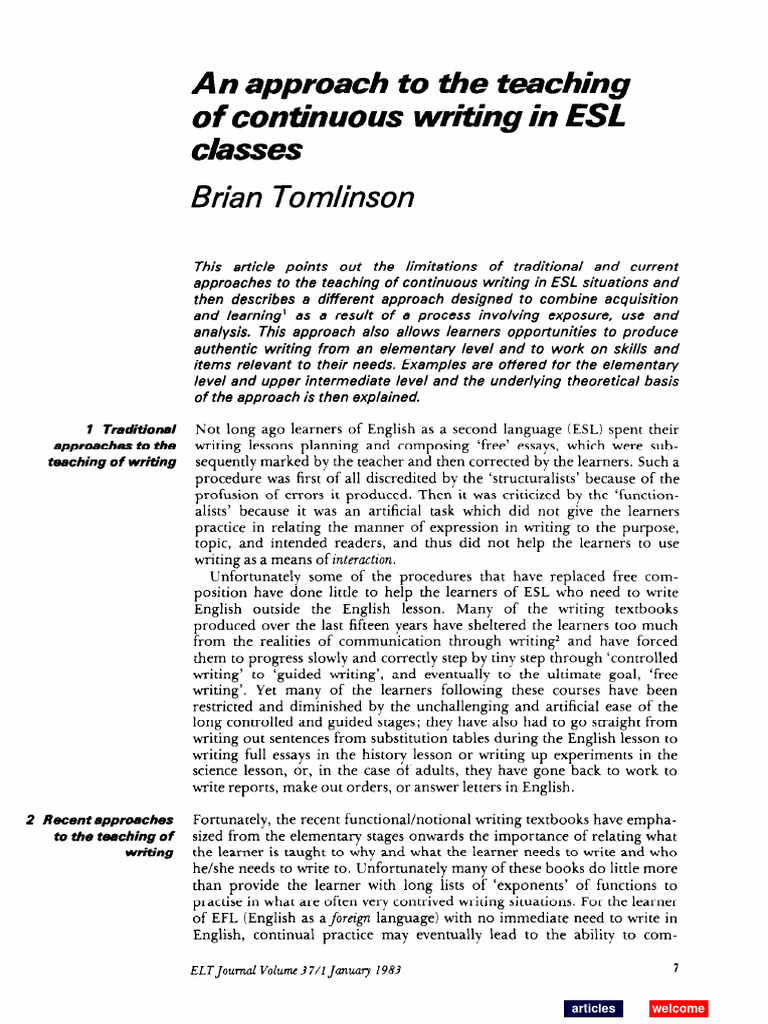 Innovative ESL Continuous Writing Methods | PDF | English As A Second ...