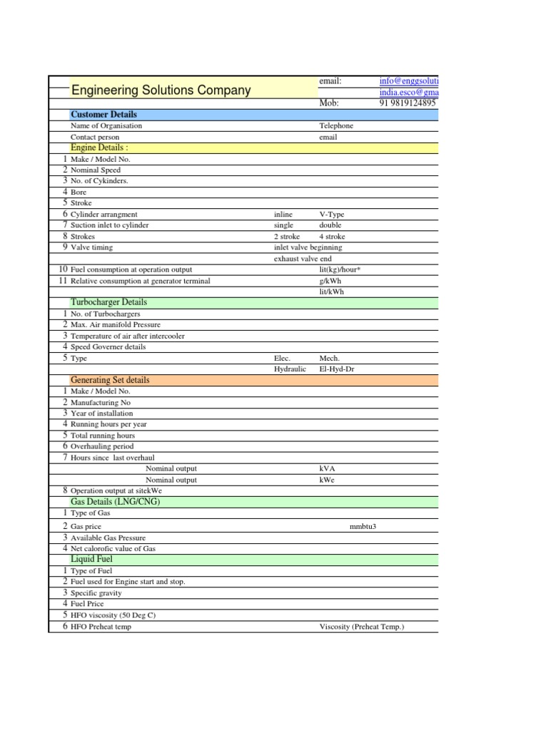 Engine and Turbocharger Specifications Form | PDF