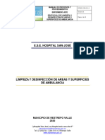 Protocolo de Limpieza y Desinfeccion de Areas y Superficies de Ambulancia