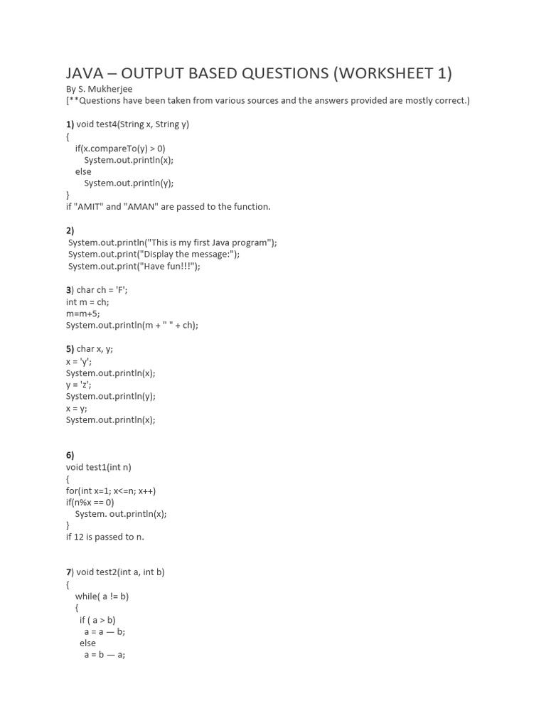 Java Output Based Questions | PDF | Systems Engineering | Object ...
