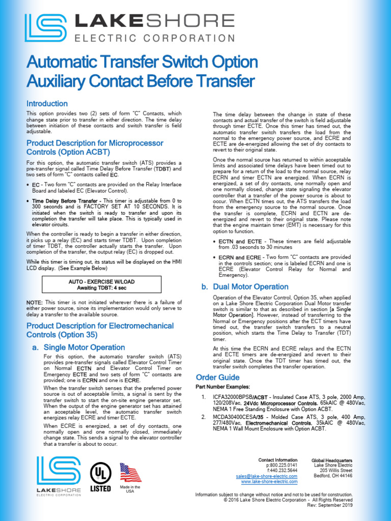 Automatic Transfer Switch Options Guide | PDF | Relay | Switch
