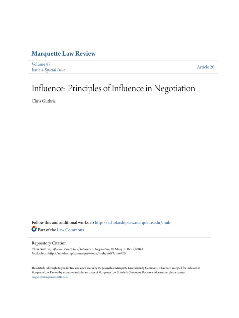 Influence Principles of Influence in Negotiation PDF Psychology Social Psychology