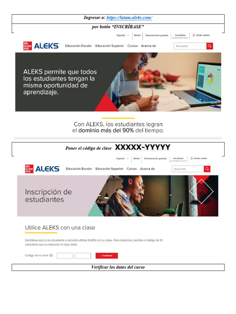 Instrucciones para Inscripción en ALEKS | PDF