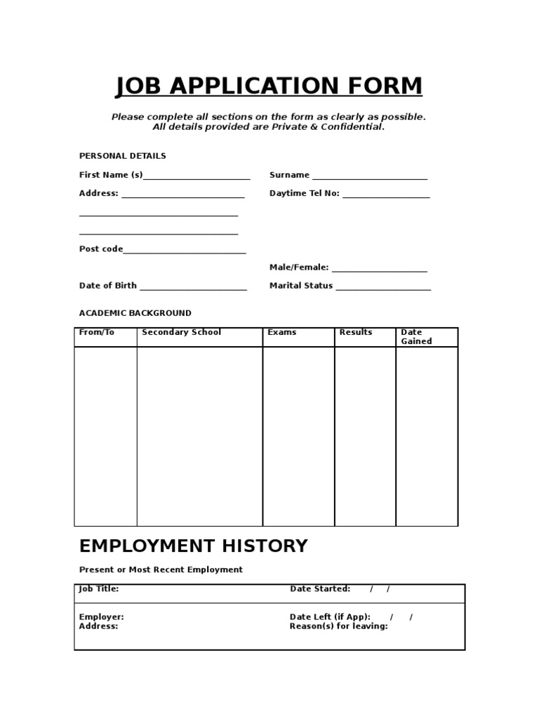 Job Application Form Template | PDF