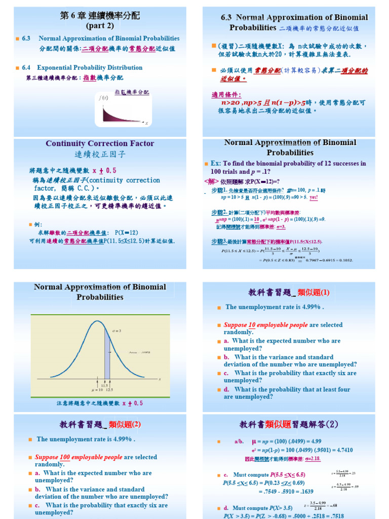(Part 2) 6.3 Normal Approximation of Binomial Probabilities Continuity Correction Factor PDF