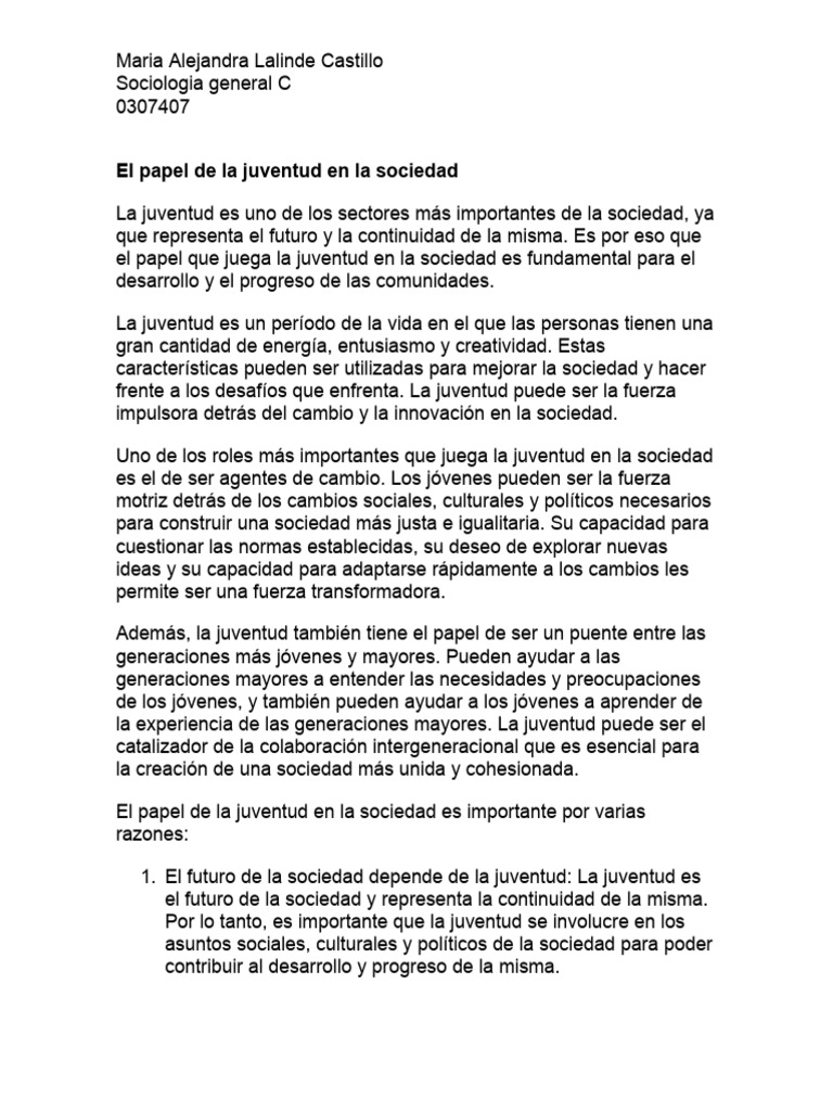 El Papel de La Juventud en La Sociedad | PDF | Sociedad | Creatividad