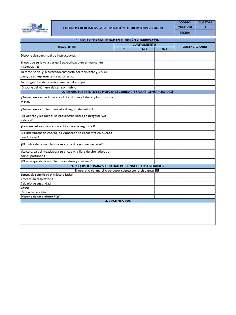 Check List Mezcladora | PDF