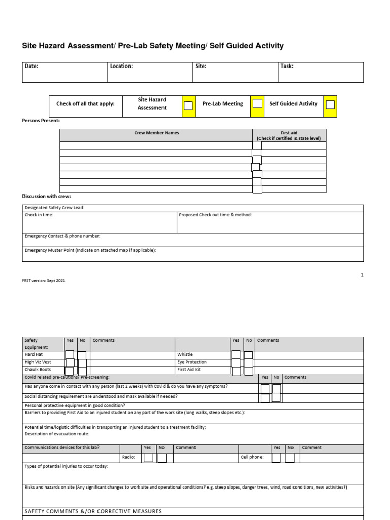 Field Safety Form PDF First Aid Safety