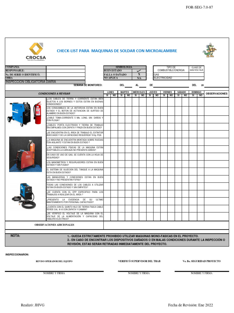 Check List Maquina de Soldar Con Microalambre 2022 PDF Soldadura