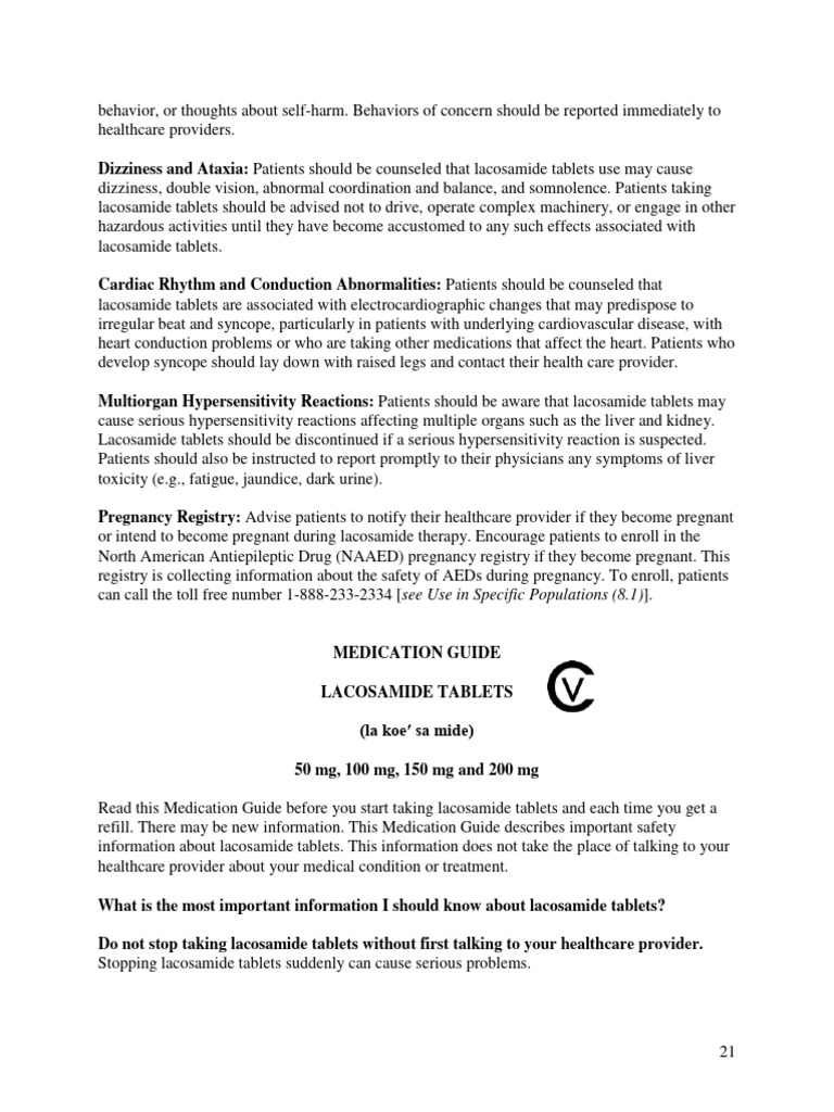 Lacosamide Tablets: Safety and Side Effects | PDF | Insomnia | Magnesium