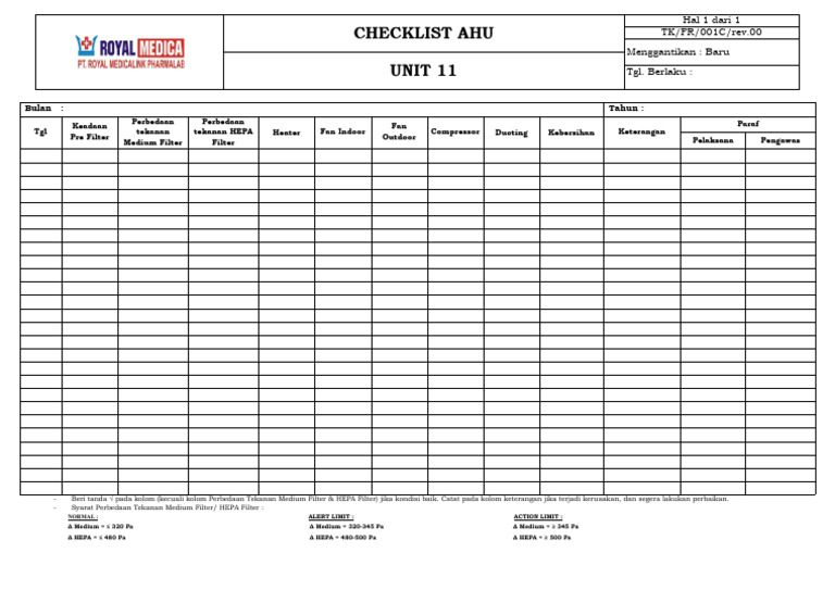 TK-FR-011C.00 - Checklist AHU Unit 11 | PDF