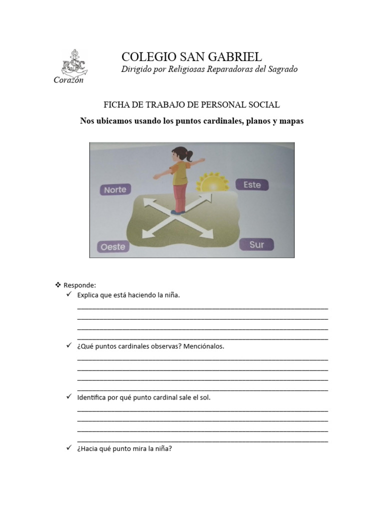 Ficha de Trabajo de Personal Social-Puntos Cardinalesmapas y Planos | PDF
