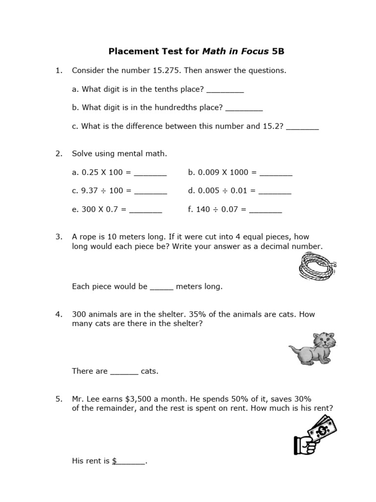 Math in Focus 5B Placement Test | PDF | Shape | Numbers