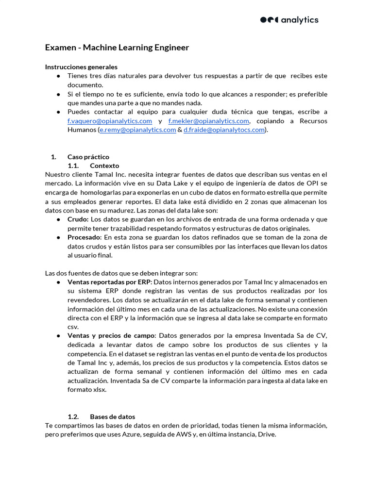 Examen para Ingeniero de Machine Learning | PDF | Planificación de ...