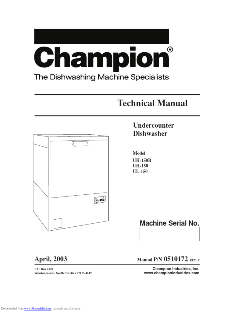 Dishwasher Champion UH 150 B PDF Dishwasher Materials
