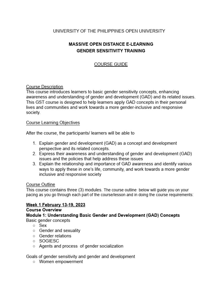 GST MOOC Course Guide Final PDF Gender Gender Studies