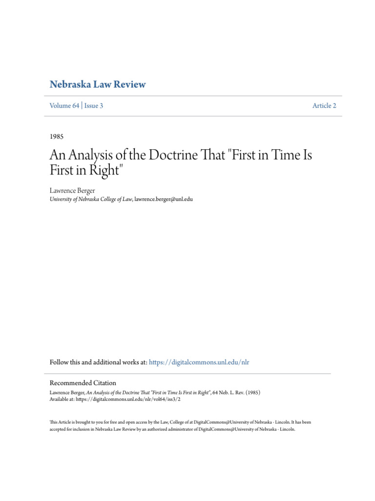 First in Time, First in Right Doctrine Analysis | PDF | Easement | Property