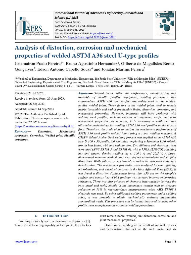 Analysis of Distortion, Corrosion and Mechanical Properties of Welded
