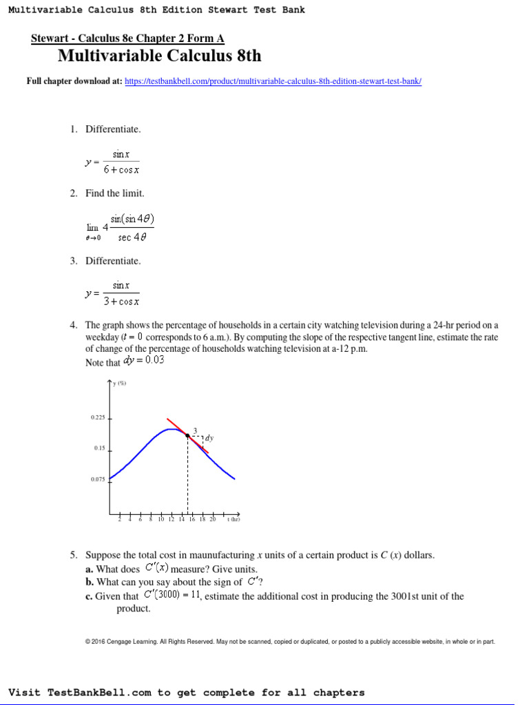 Multivariable Calculus 8th Edition Stewart Test Bank PDF Derivative