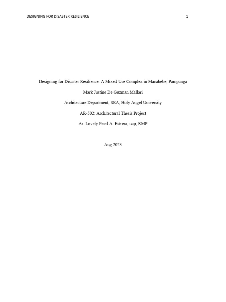 Designing For Disaster Resilience Thesis Pdf Emergency Management