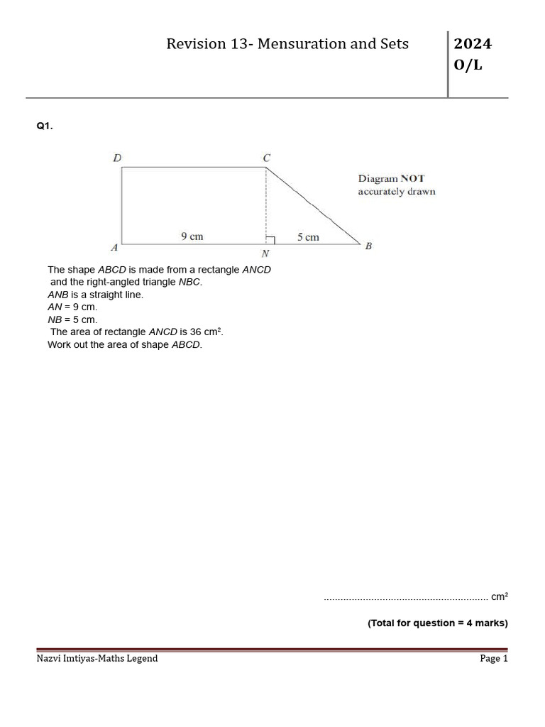 Mensuration and Set Theory Practice | PDF | Area | Sphere