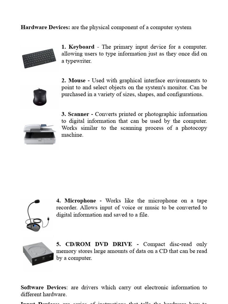 Hardware Devices Are The Physical Component of A Computer System 1. Keyboard The Primary