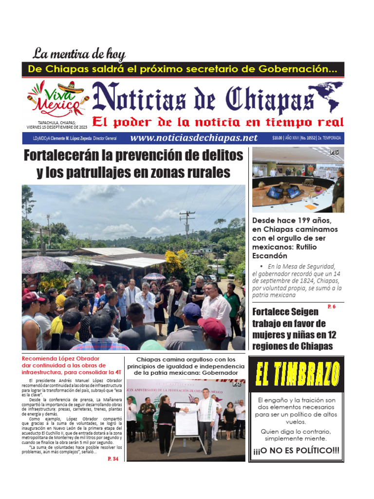 Periódico Noticias de Chiapas, Edición Virtual Viernes 15 de Septiembre ...