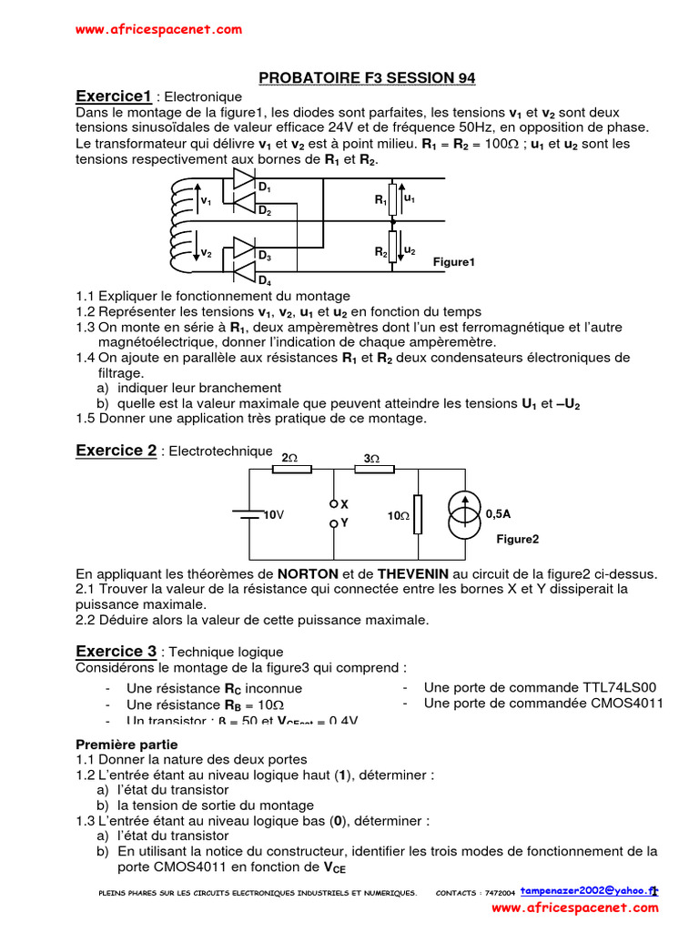 Épreuve de Circuit Analogique PF3 | PDF | Transistor bipolaire ...