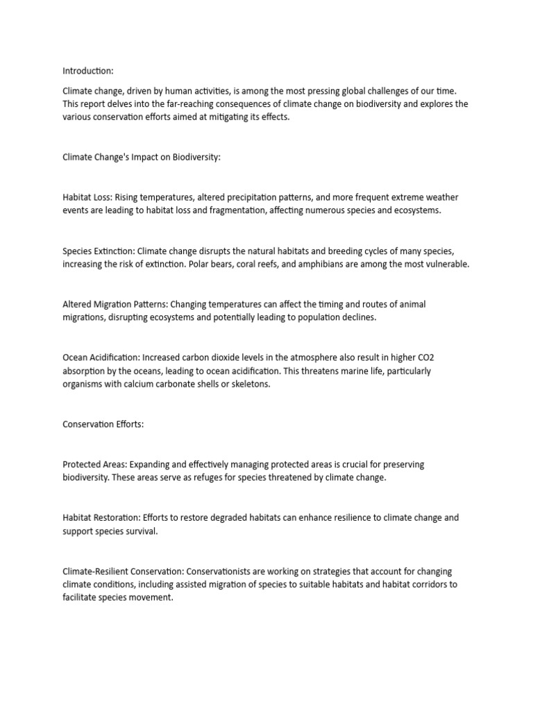 Climate Change and Biodiversity Impact | PDF | Climate Change ...