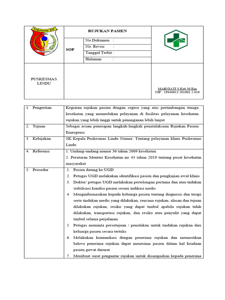 Sop Rujukan Pasien Gawat Darurat | PDF