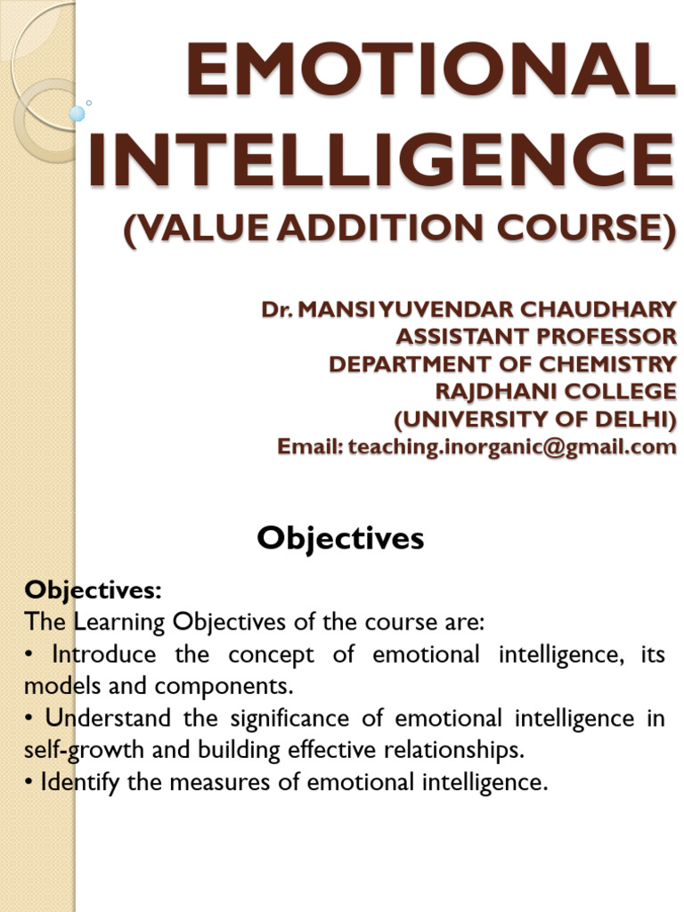 EI VAC Lecture 01 | PDF | Emotional Intelligence | Emotions