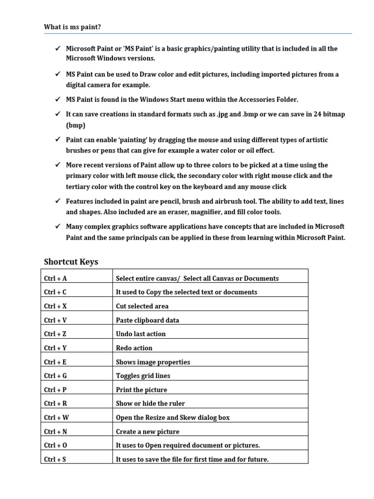 Overview of MS Paint Features | PDF | Computers
