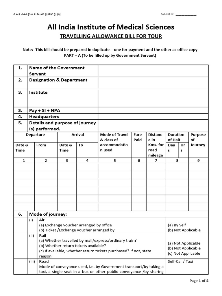 Travelling Allowance Bill Form | PDF | Transport | Economies