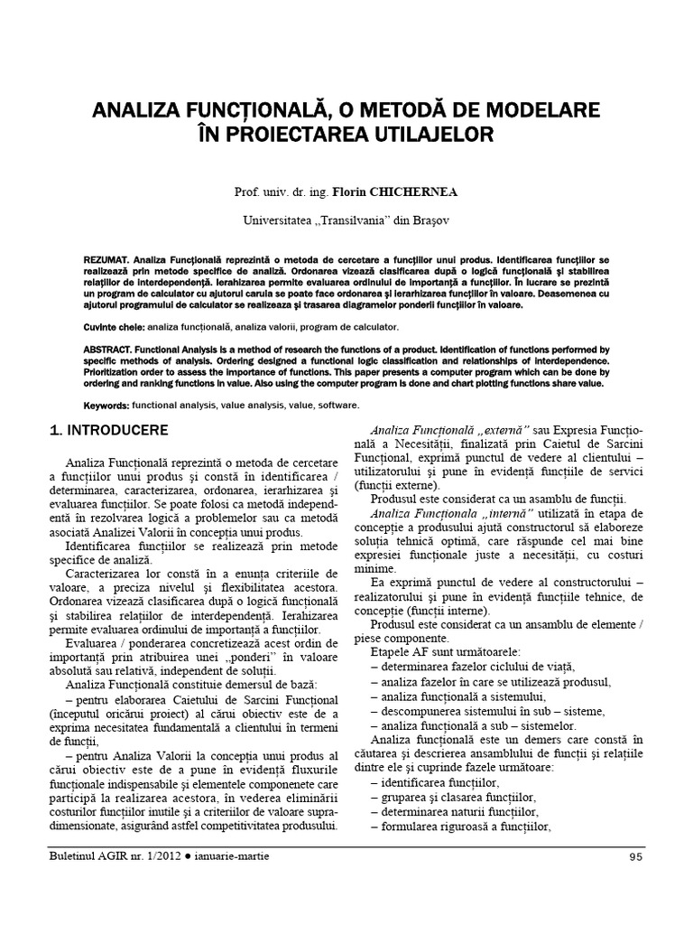 Analiza Funcţională, O Metodă de Modelare În Proiectarea Utilajelor | PDF