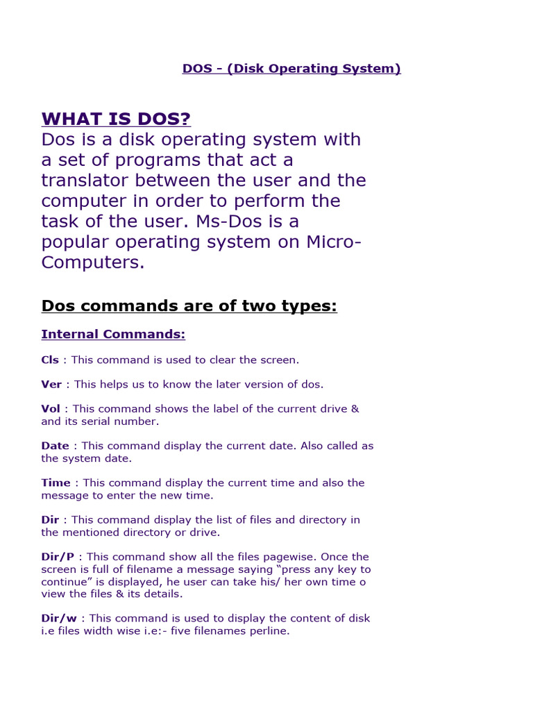 What Is Dos?: Dos Commands Are of Two Types | PDF | Computer File | Dos