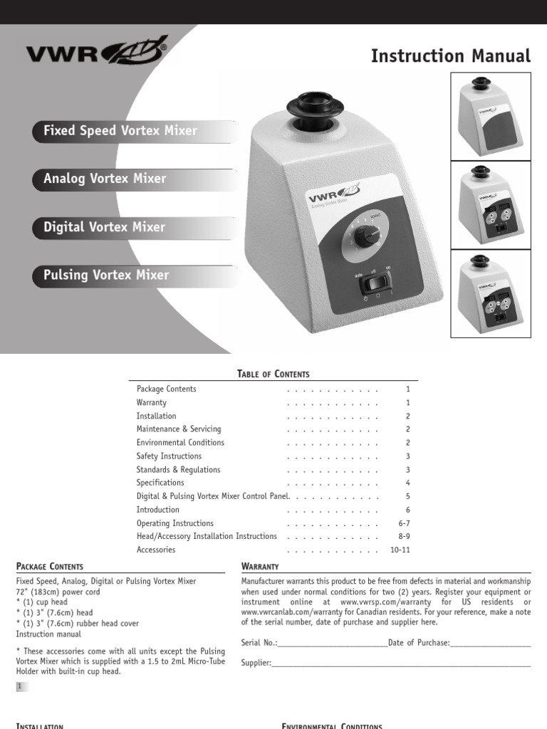 Vortex Mixer Instruction Manual | PDF | Humidity | Mains Electricity