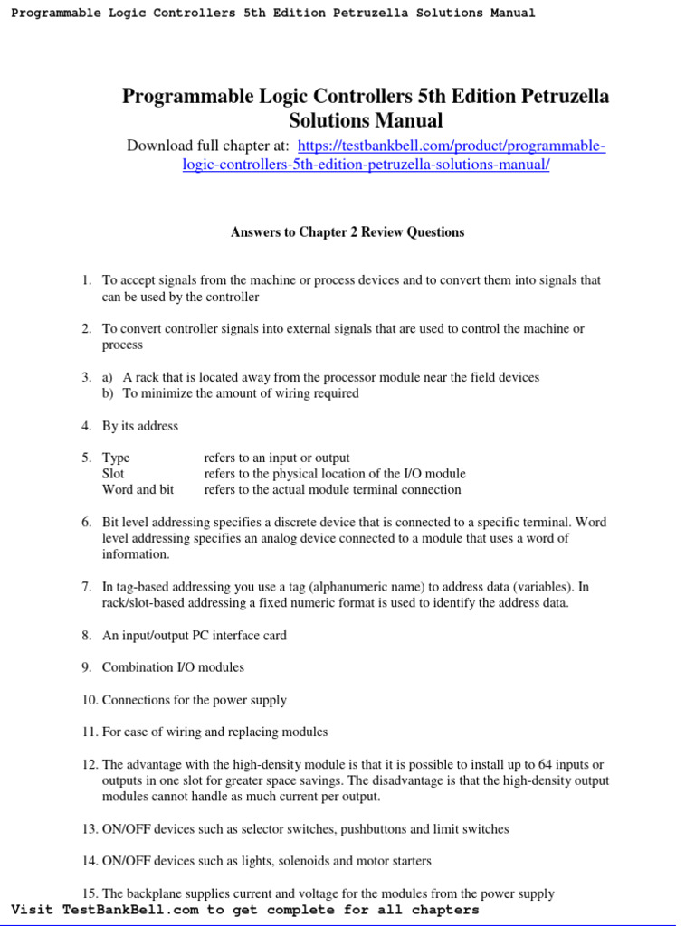 Programmable Logic Controllers 5th Edition Petruzella Solutions Manual