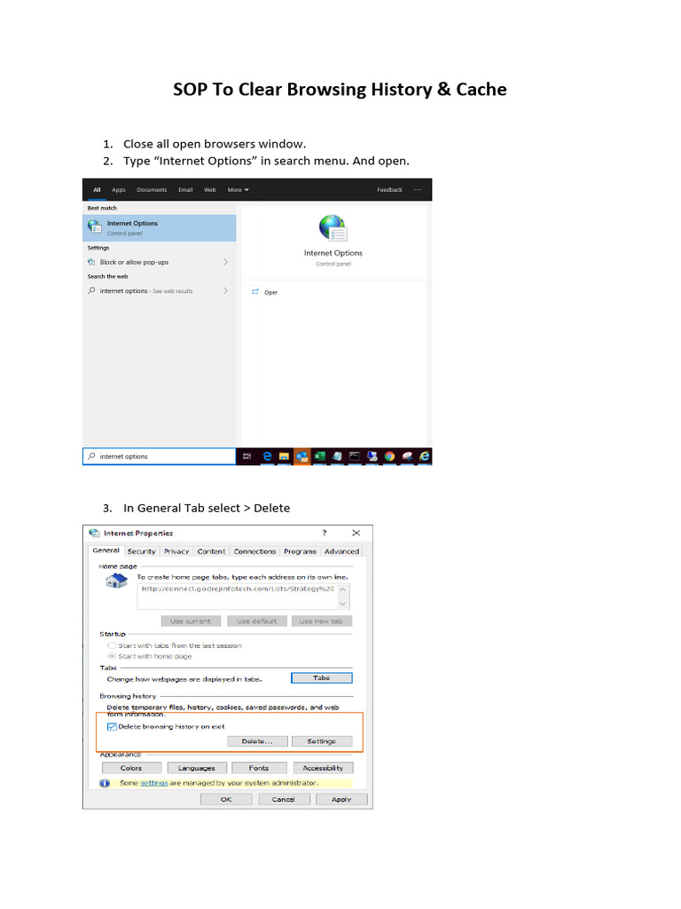 SOP To Clear Browsing History and Cache | PDF | Career & Growth | Business