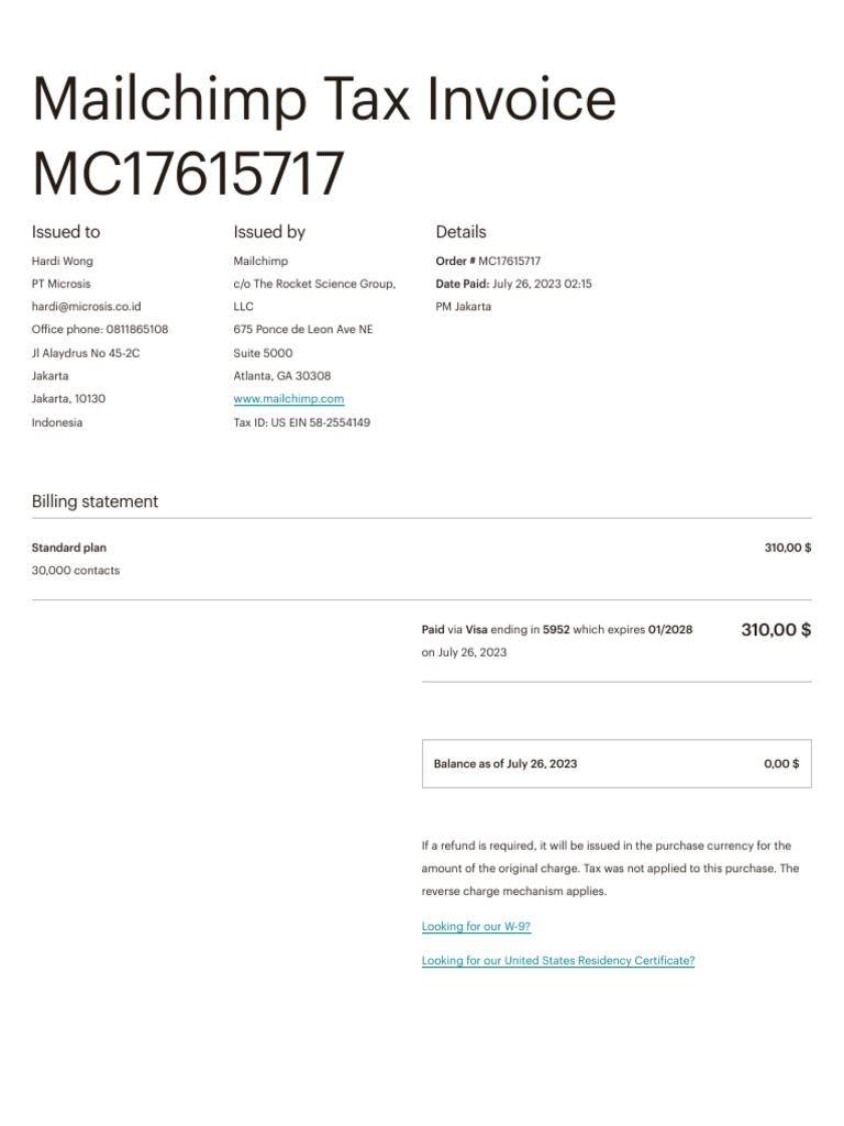 Tax Invoice For Order MC17615717 Mailchimp PDF