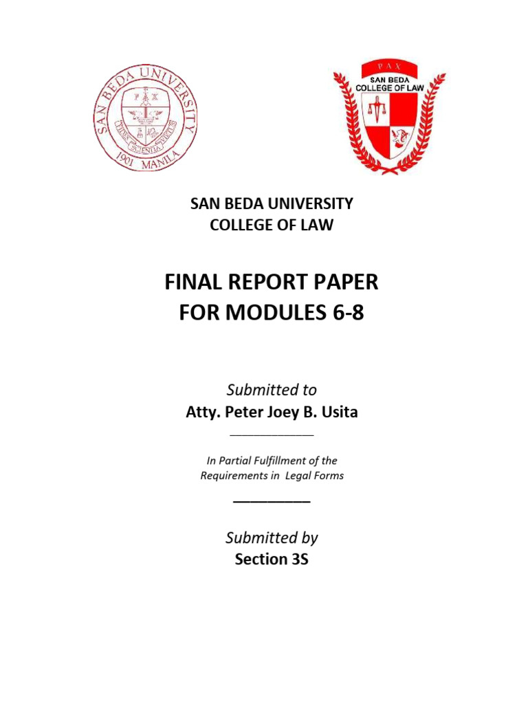 Final Report Paper For Modules 6-8: San Beda University College of Law ...